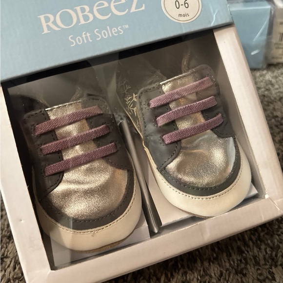 Robeez Metallic and Gray Baby Shoes - Picture 1 of 1